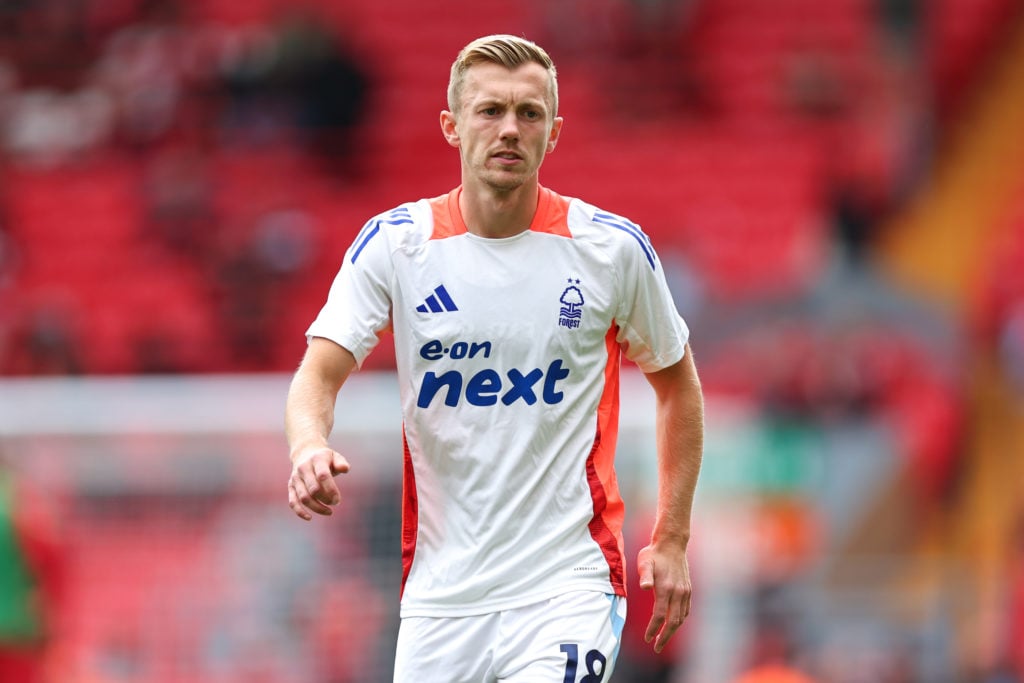 Nottingham Forest's James Ward-Prowse warms up ahead of the Premier League match between Liverpool FC and Nottingham Forest FC at Anfield on September 24.